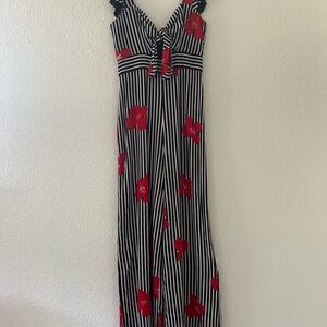 Madewell Black and White Jumpsuit with Red Flowers